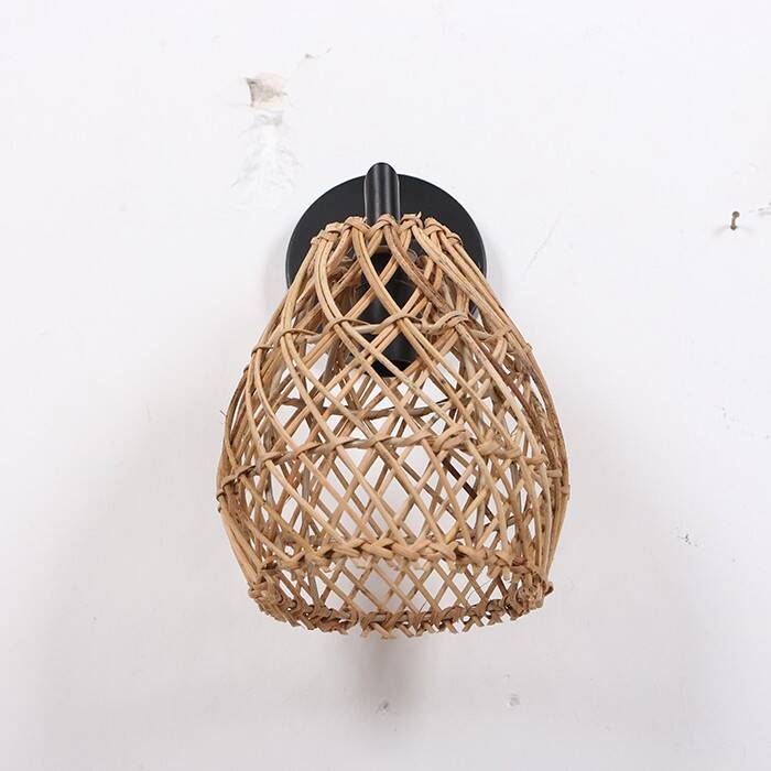 Rattan & Bamboo Classic Sconce Lamp, 15x17Cm