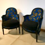 2 fully restored antique bergère armchairs