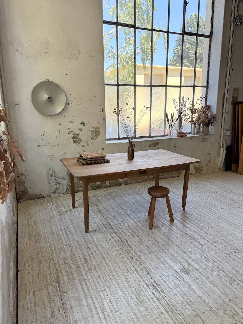 Beech and pine farmhouse table with spindle legs 170 cm