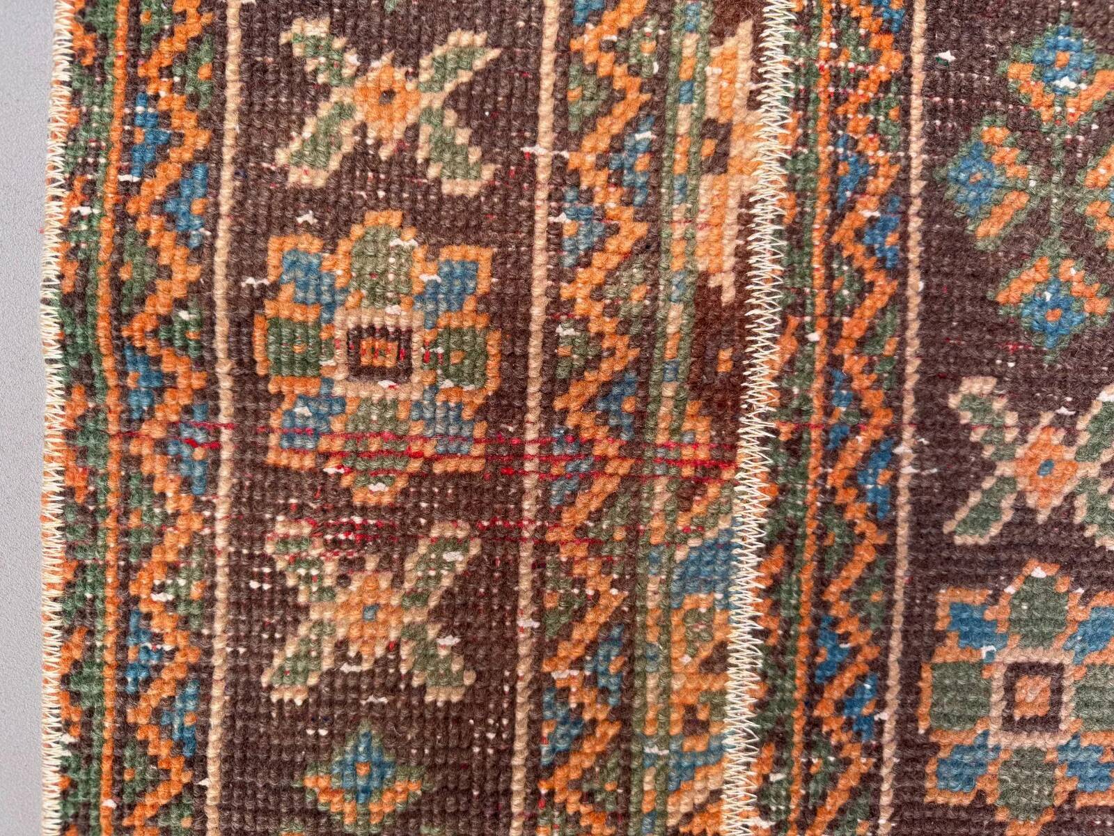 Distressed Turkish narrow runner 55x148 cm wool vintage tribal rug 2563