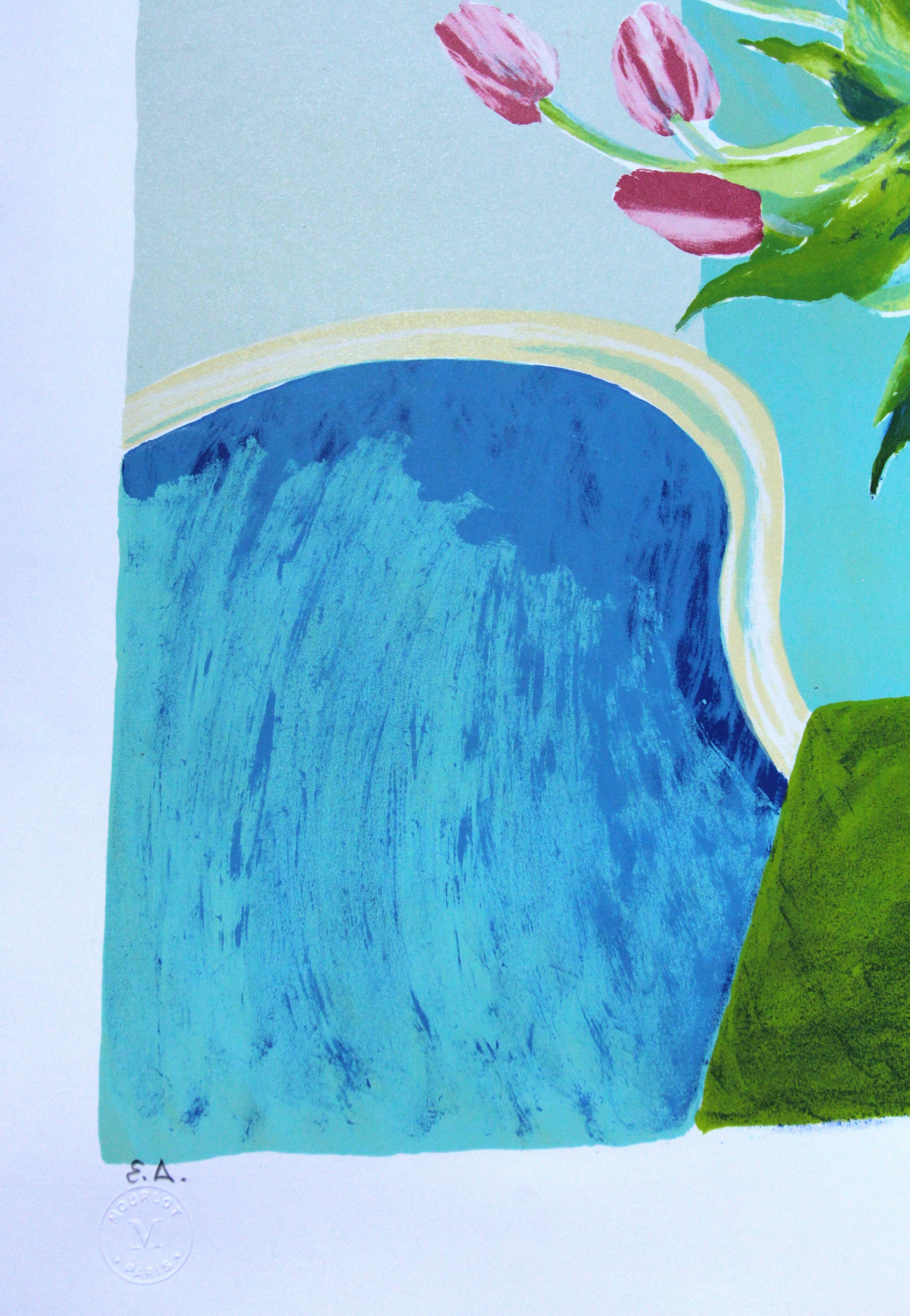 Bouquet of tulips, lithograph signed by Roger Mühl, printed by Mourlot, c. 1980-1990