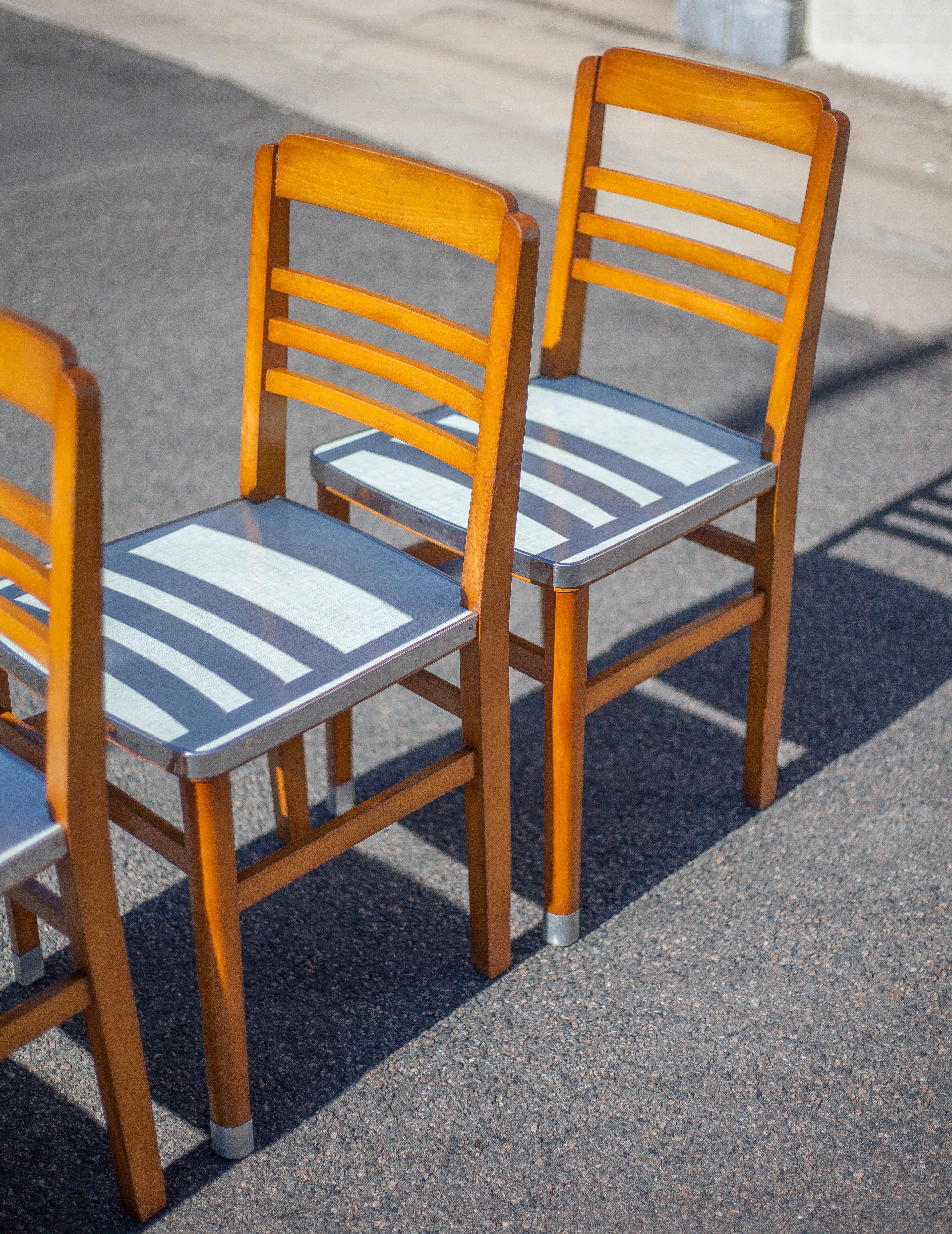 Antique wood table with 4 chairs, wooden table and formica, stepped foot table with extensions, 50's