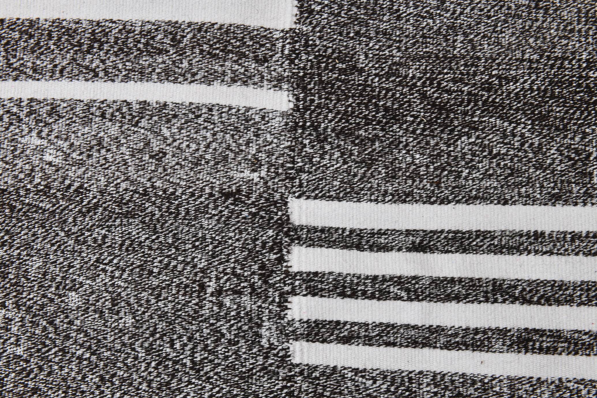 White & Black Striped Oversize Kilim Rug, 206x304Cm