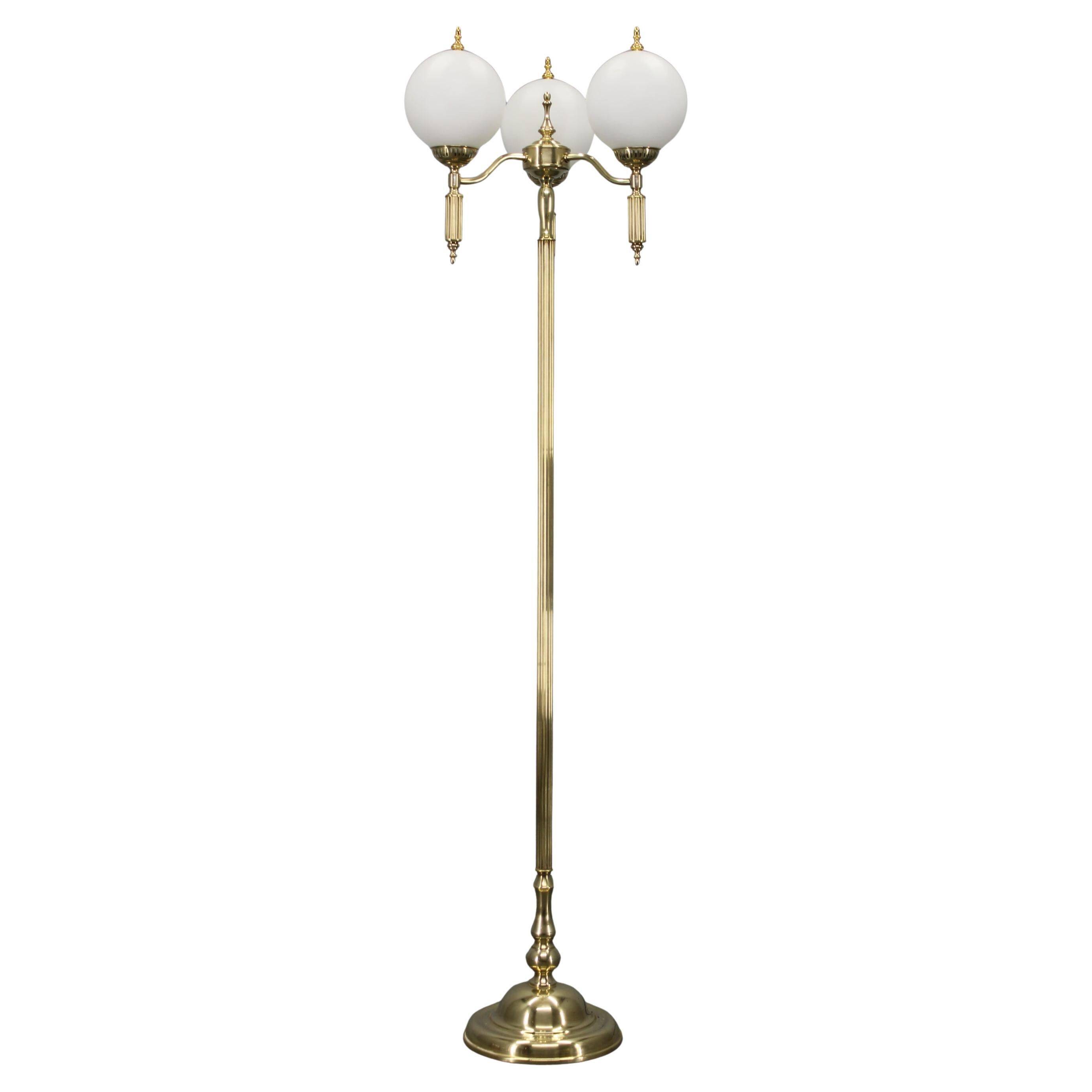 1970s Czechoslovak floor lamp in brass with milky glass shades