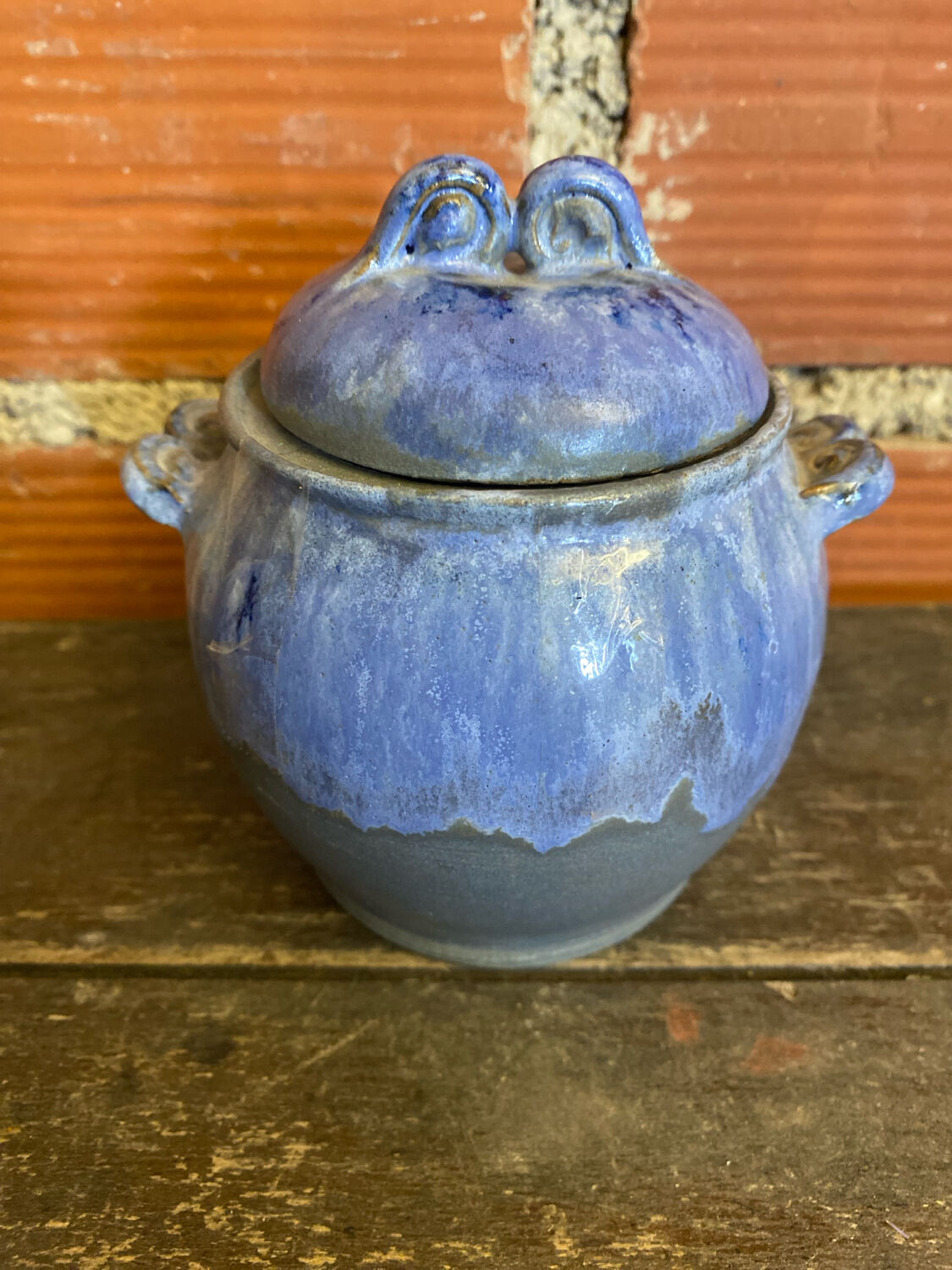 Apothecary pot + old lid peggy la bathie glazed polychrome stoneware