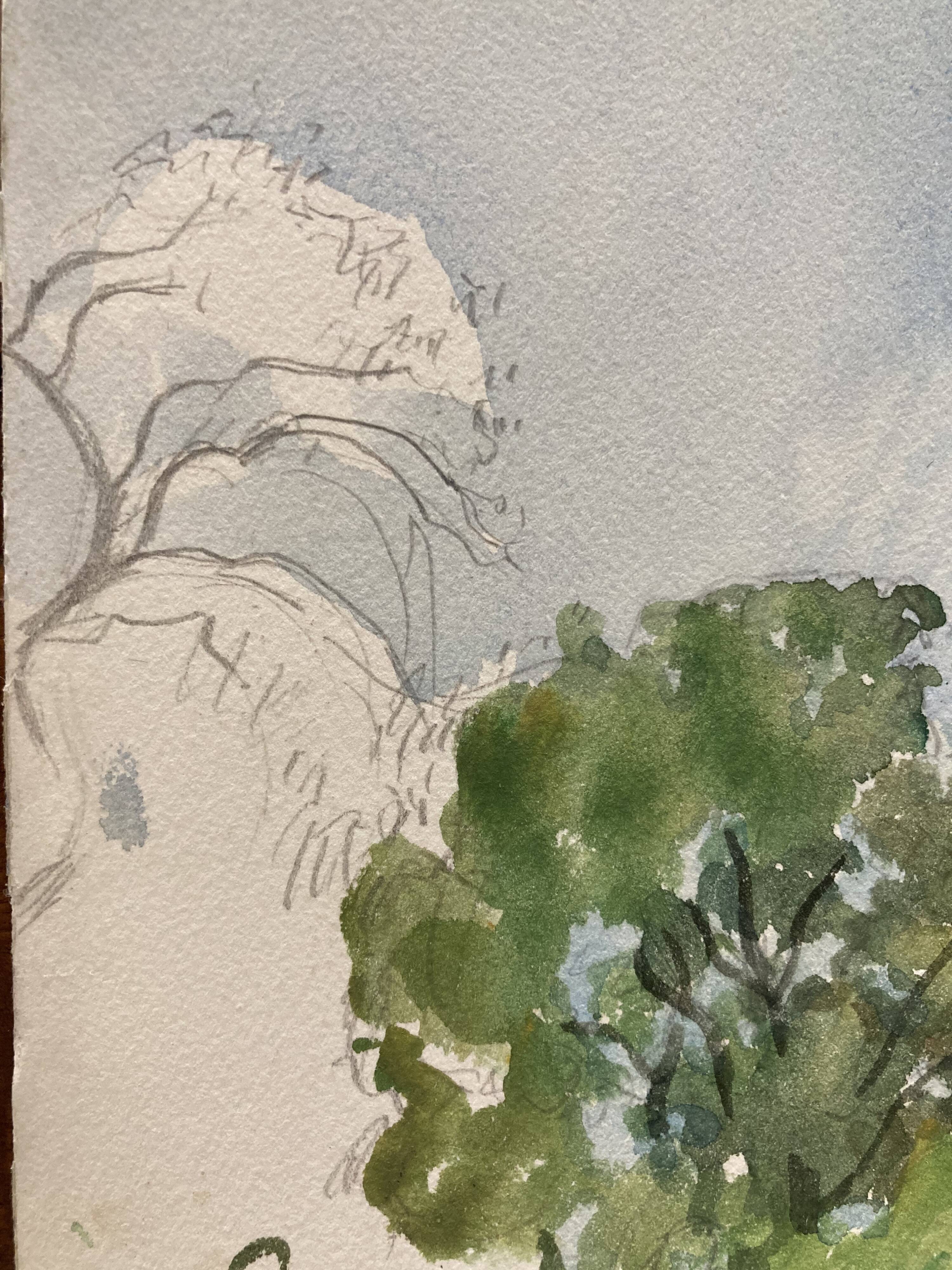 Watercolor landscape old house