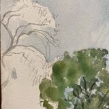 Aquarelle paysage demeure ancienne