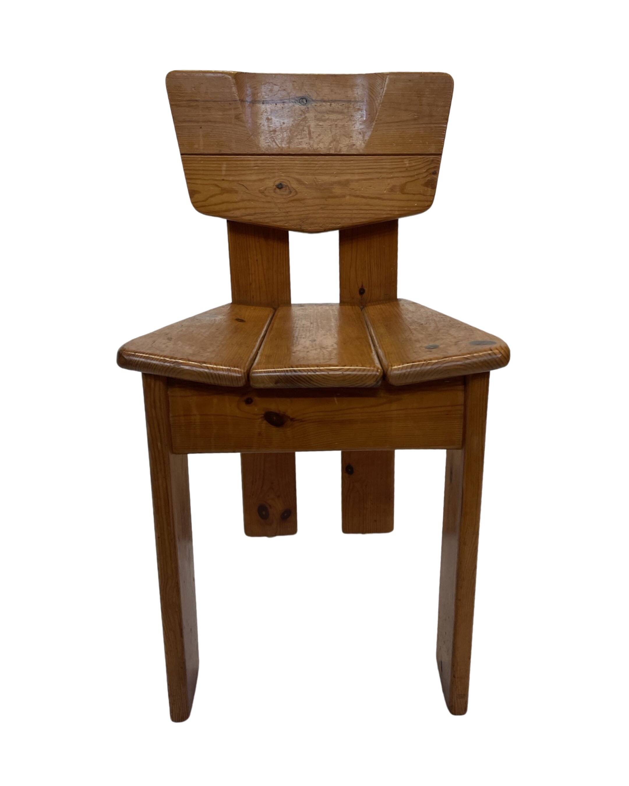 Vintage Brutalist Pine Chair 1970s Minimalist Wood Design
