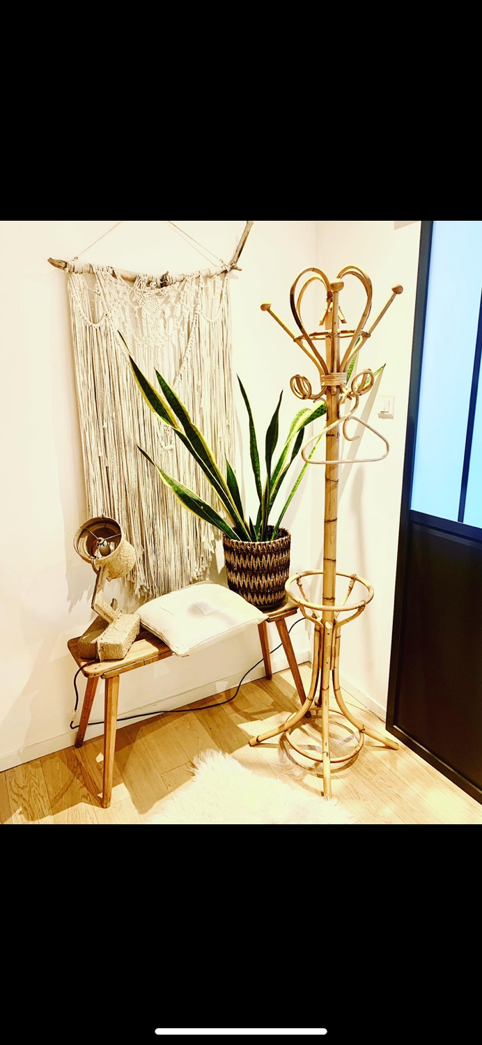 Vintage rattan coat rack