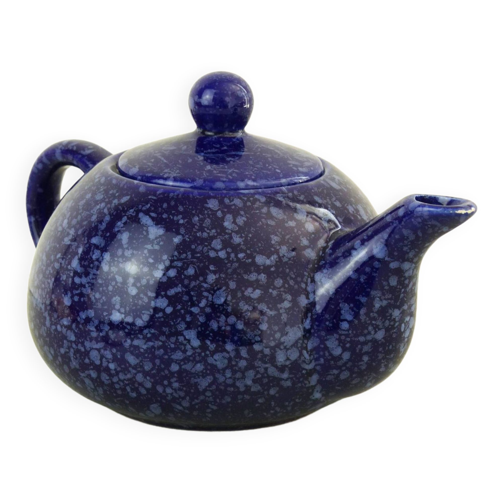 Blue glazed and speckled ceramic teapot