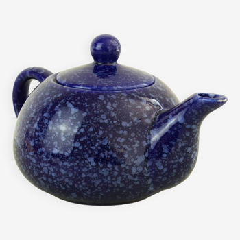 Blue glazed and speckled ceramic teapot