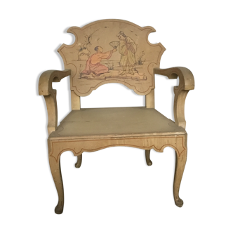 Chaise où trône en bois laque de chine Vietnam vintage,peinture signée
