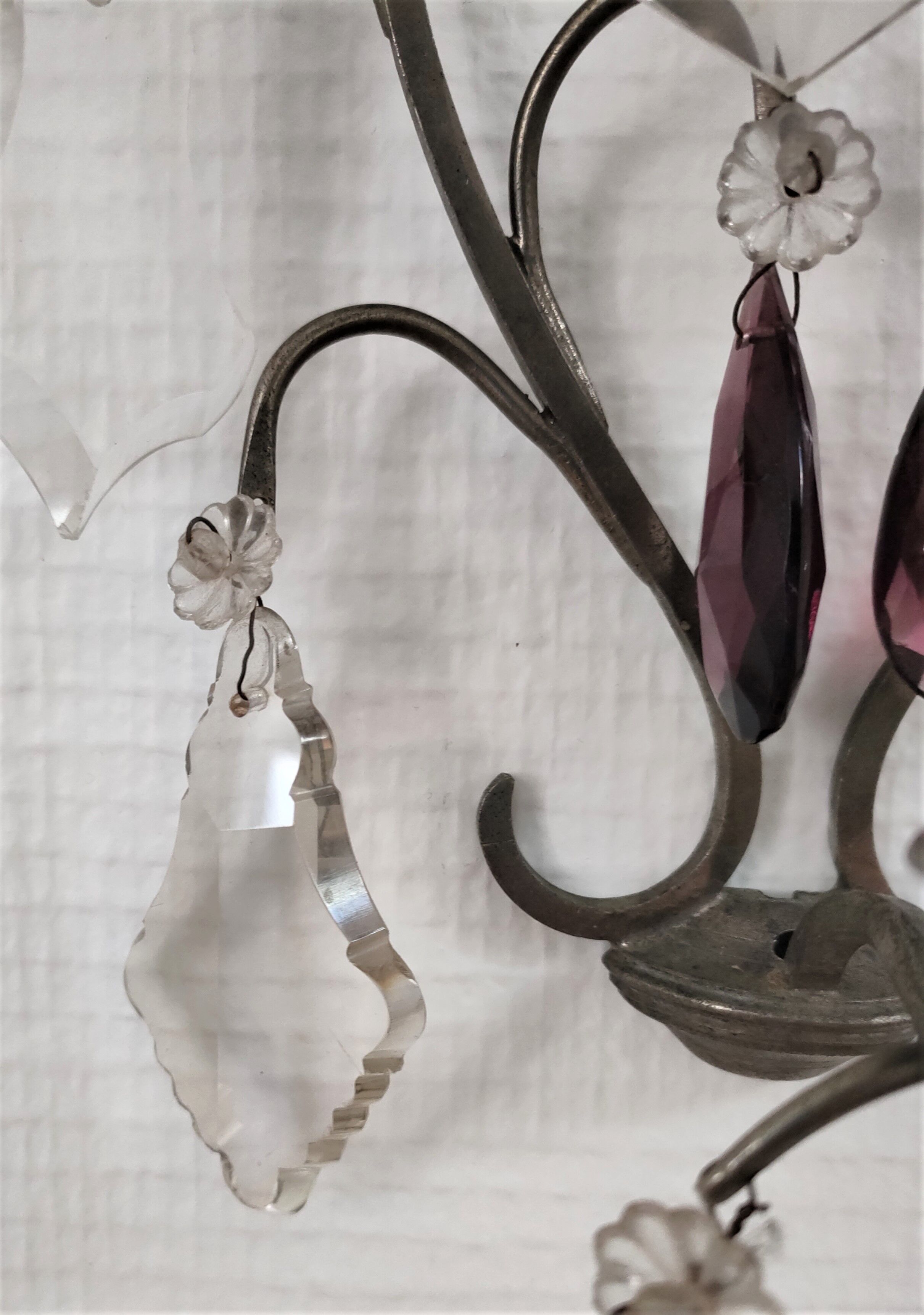 Metal wall candle holder with glass tassels