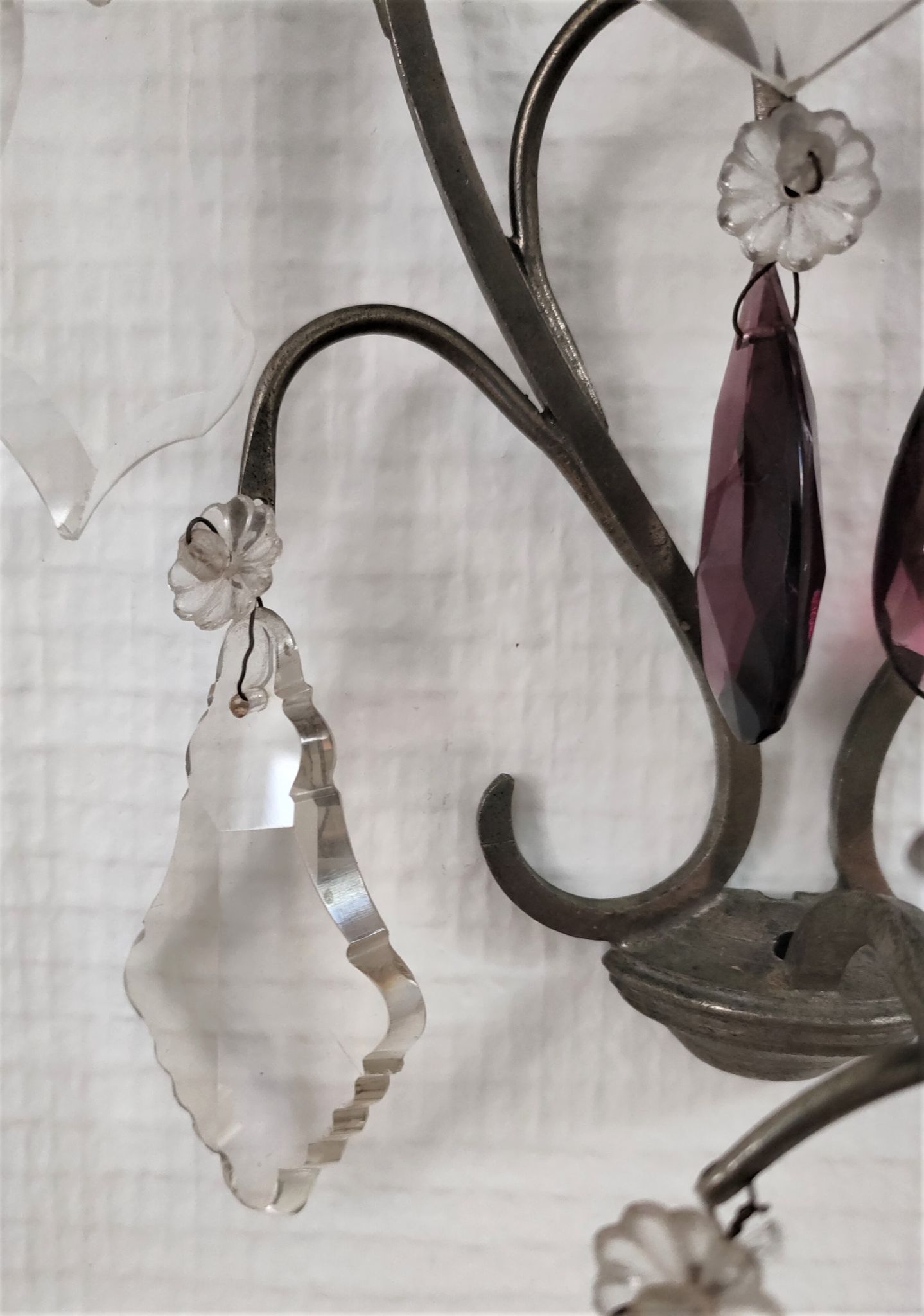 Metal wall candle holder with glass tassels