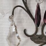 Metal wall candle holder with glass tassels