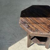 Pedestal table or small octagonal side table quadripod base with modernist spacer