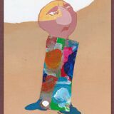 Œuvre originale signée de Robert Willems, gouache et collage. carte de vœux.