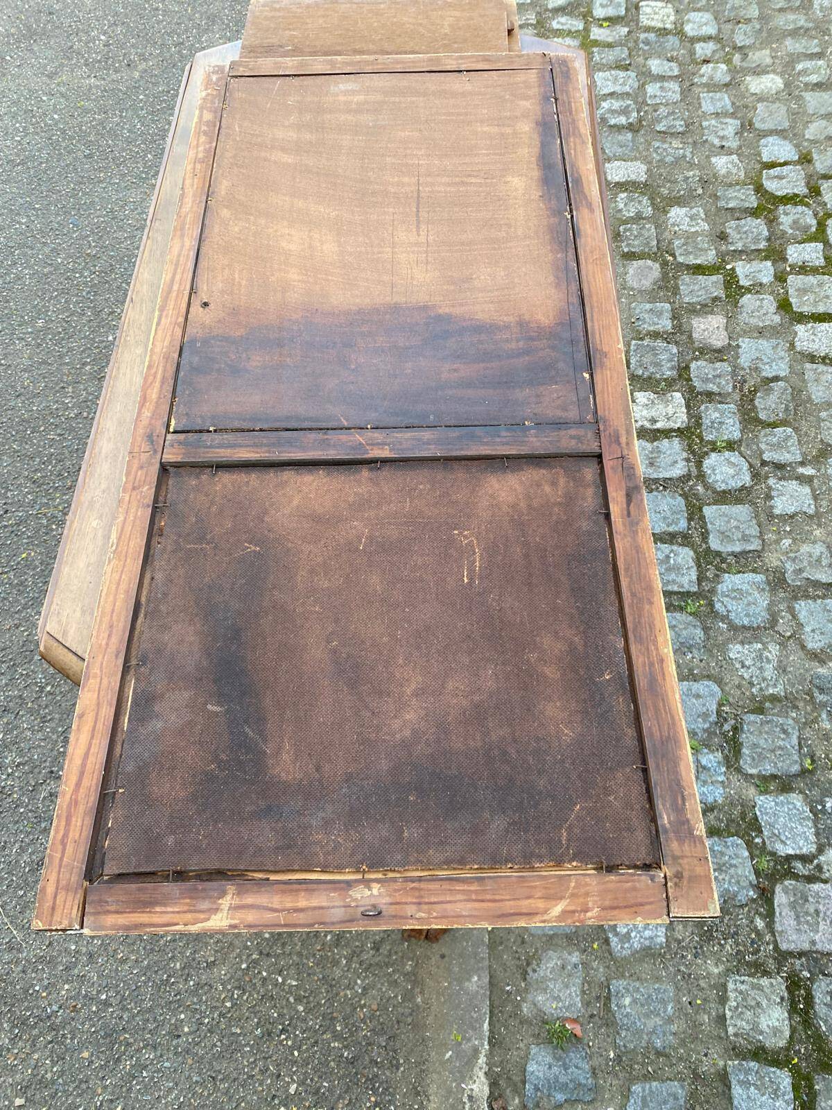 19th-century trumeau with mirror and music lesson canvas.