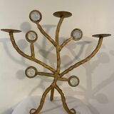 Candelabre en fer forgé et verre XXe