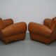 Pair of French club chairs with moustache back in cognac leather, 1950s