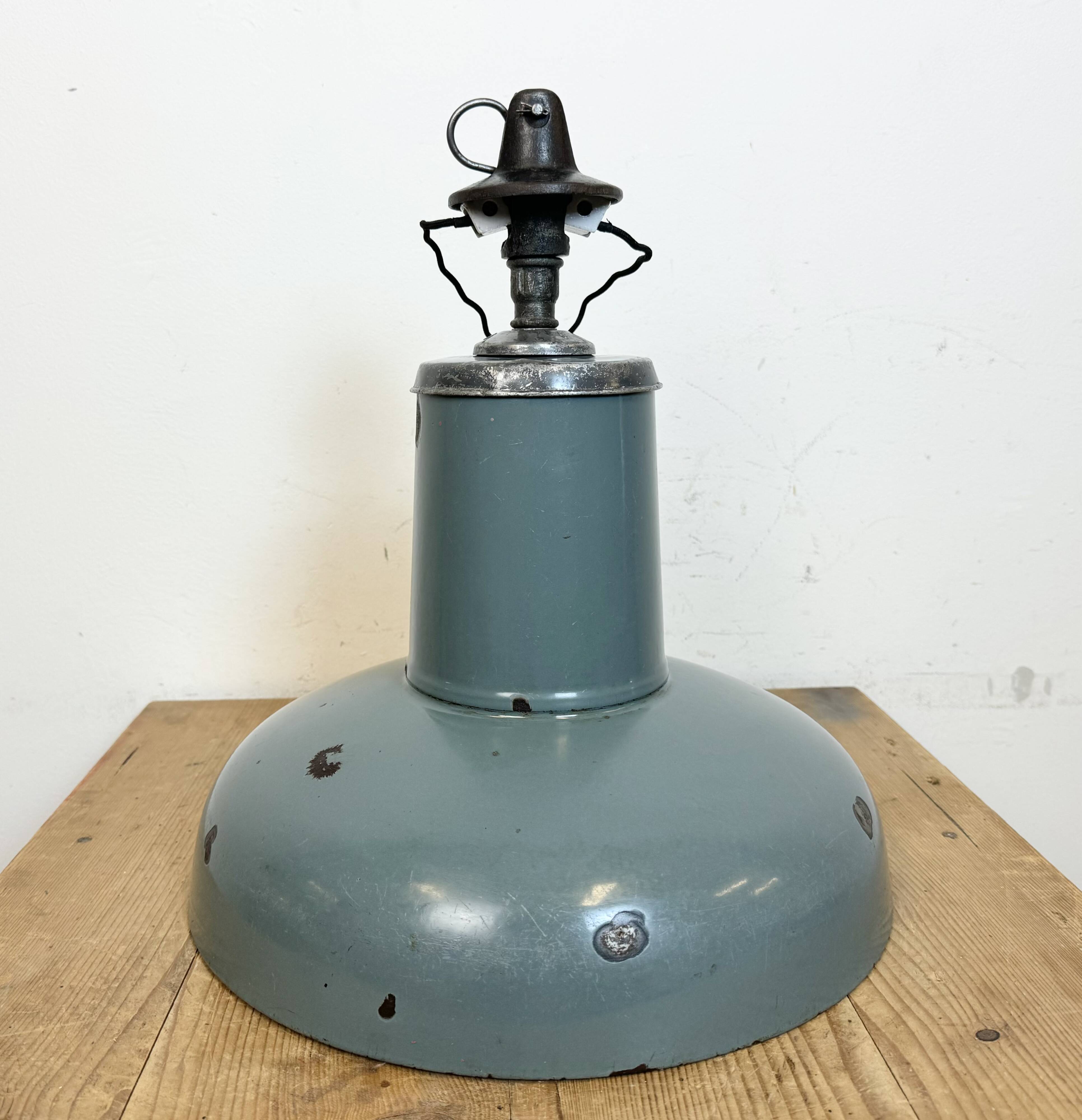 Industrial Grey Enamel Pendant Lamp from Siemens, 1930s