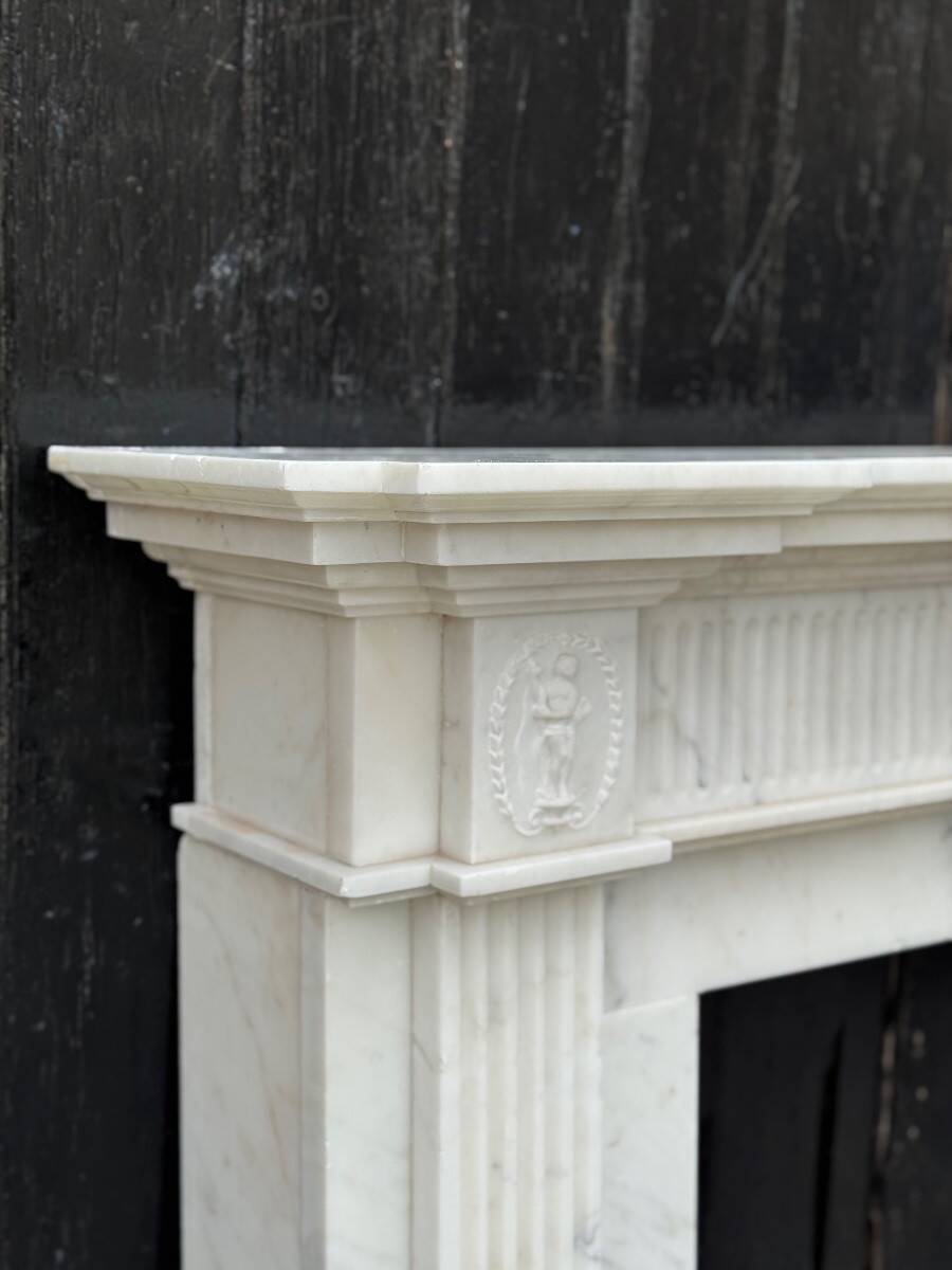 Neoclassical White Carrara Marble Fireplace Circa 1930