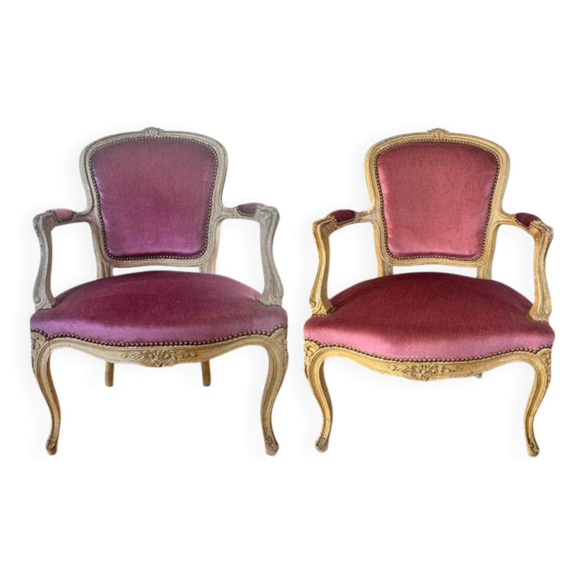 Pair of Louis XV style cabriolet armchairs