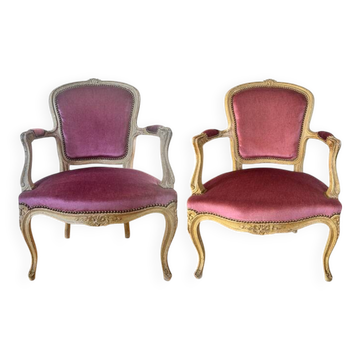Pair of Louis XV style cabriolet armchairs