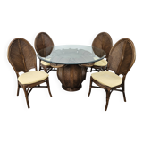 Set with table and four chairs in wicker and bamboo by Vivai Del Sud, 1970