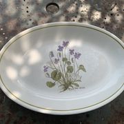 Serving dish in earthenware herbarium model, viola odorata mill of wolves orchies france vintage