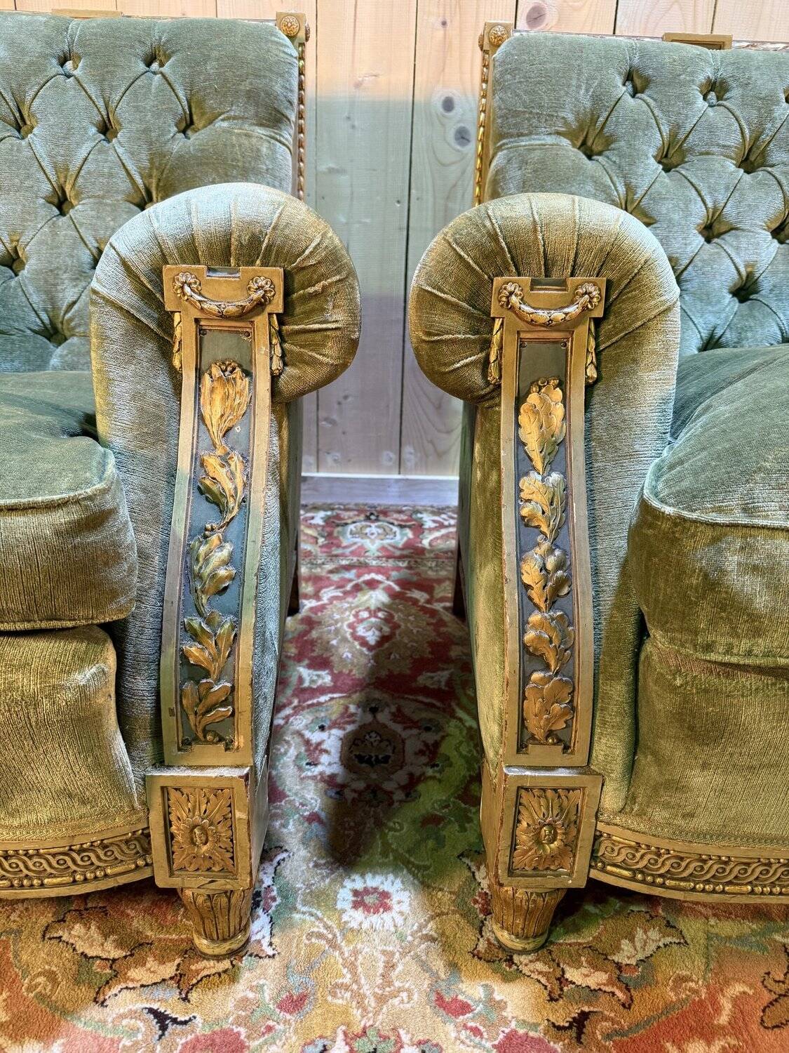 Pair of Club style armchairs / Louis XVI in gilded wood