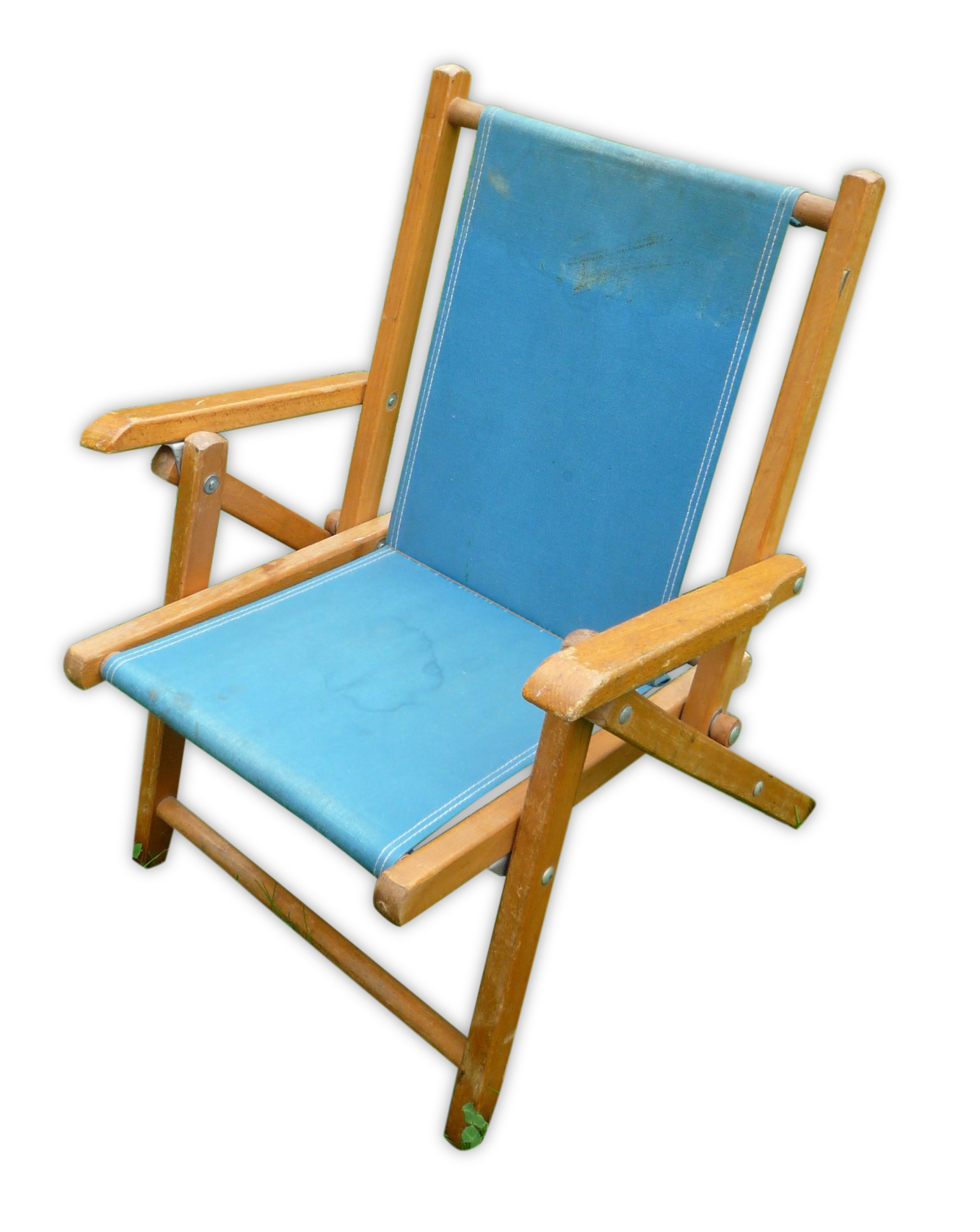 Petite chaise de jardin enfant, pliante, bois et toile, vintage 60s.