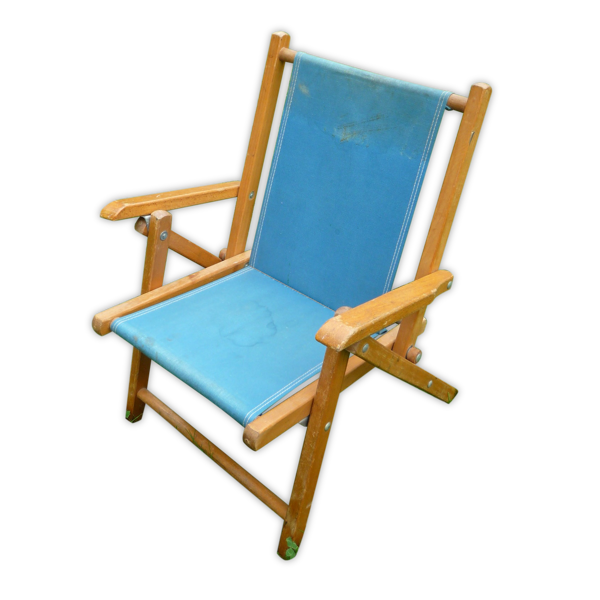 Petite chaise de jardin enfant, pliante, bois et toile, vintage 60s. |  Selency