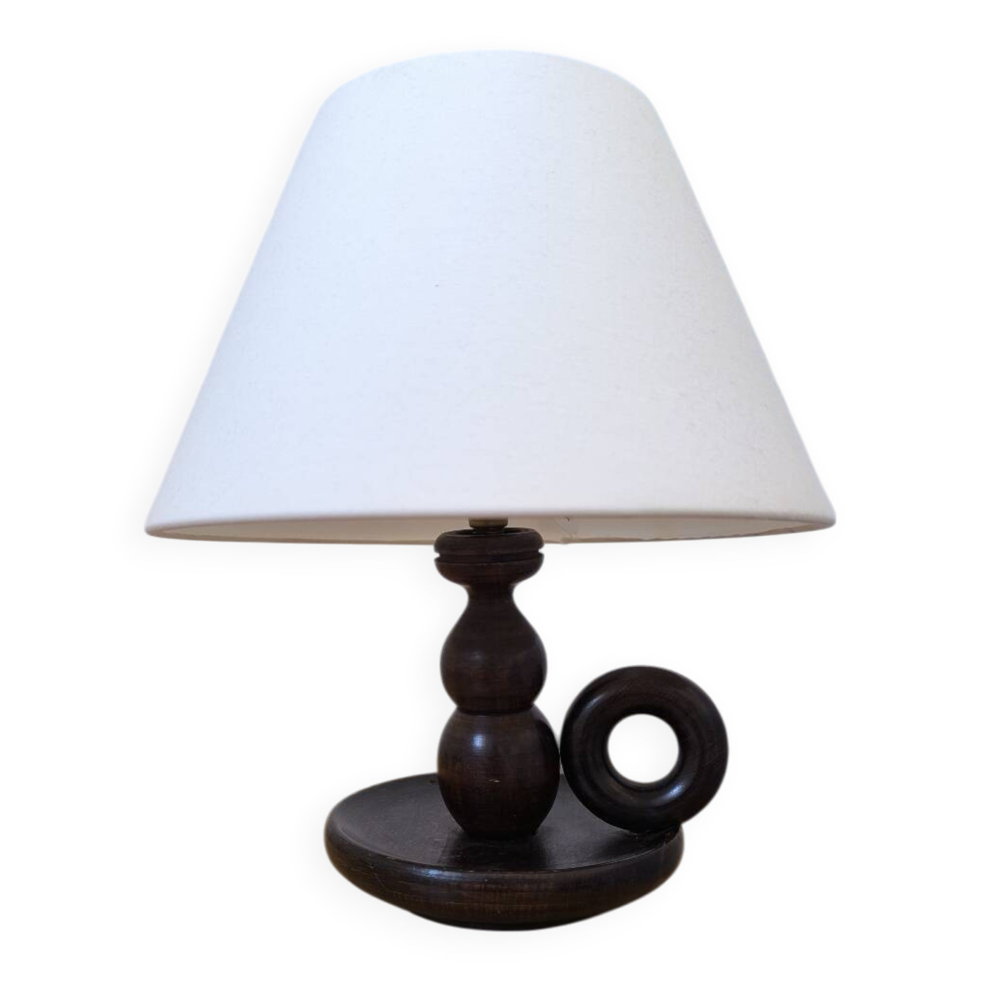 Turned wood table lamp