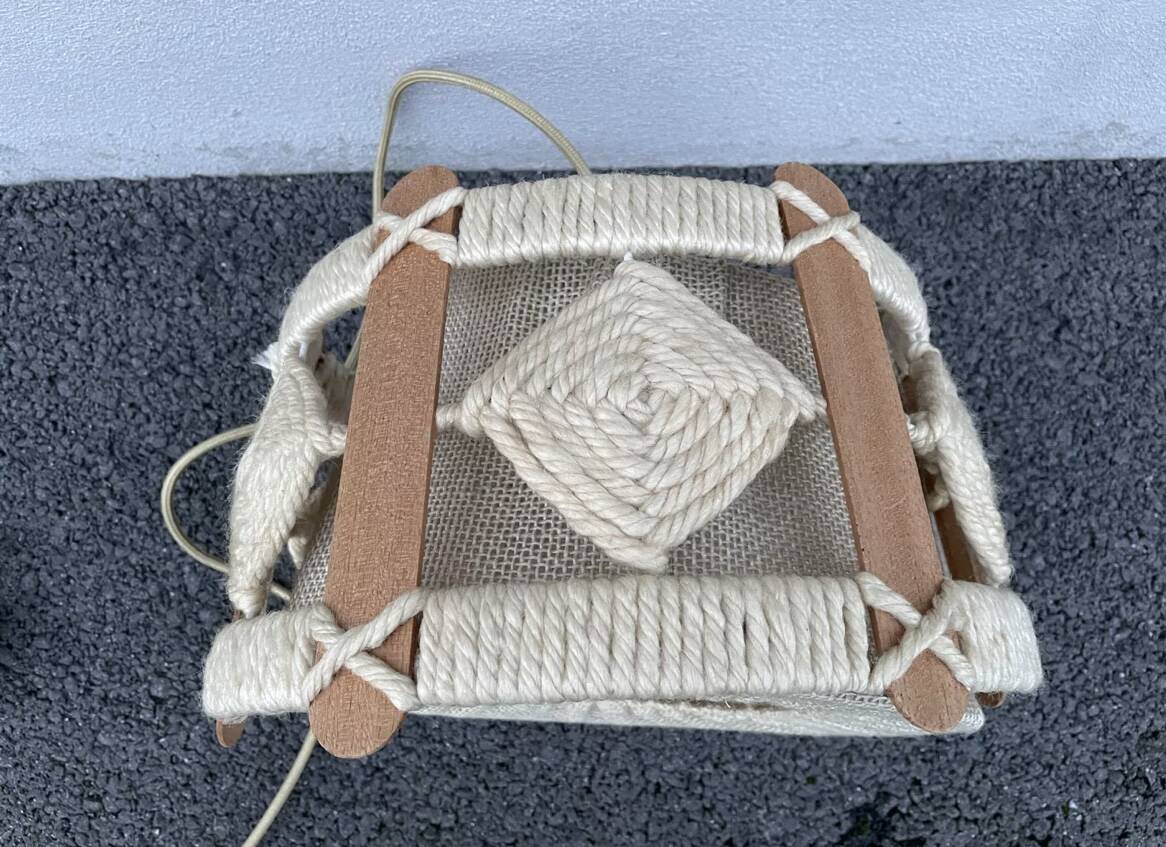 Scandinavian style jute and wood pendant light