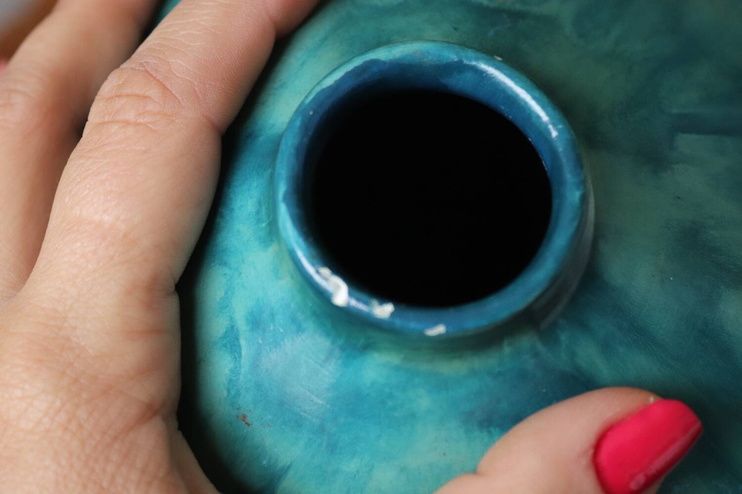 Antique blue ceramic origami ball vase