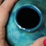 Antique blue ceramic origami ball vase