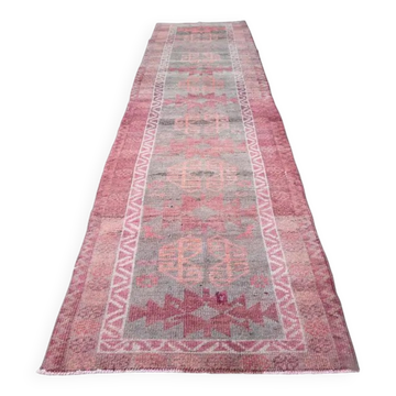 1960's Vintage Turkish Hand-Knotted Hallway Runner 91x354