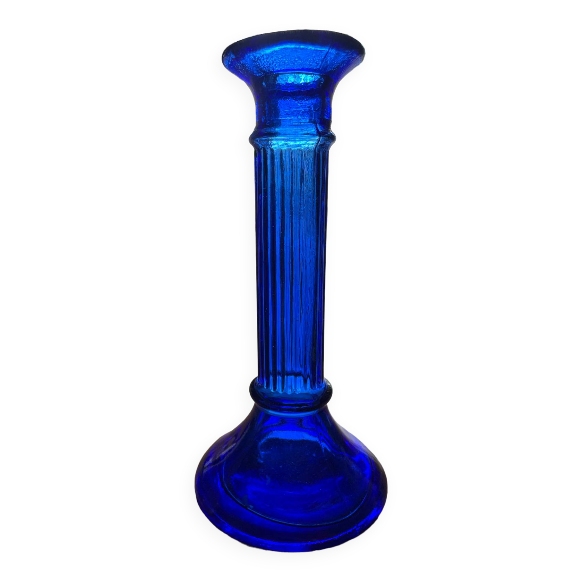 Blue glass candle holder