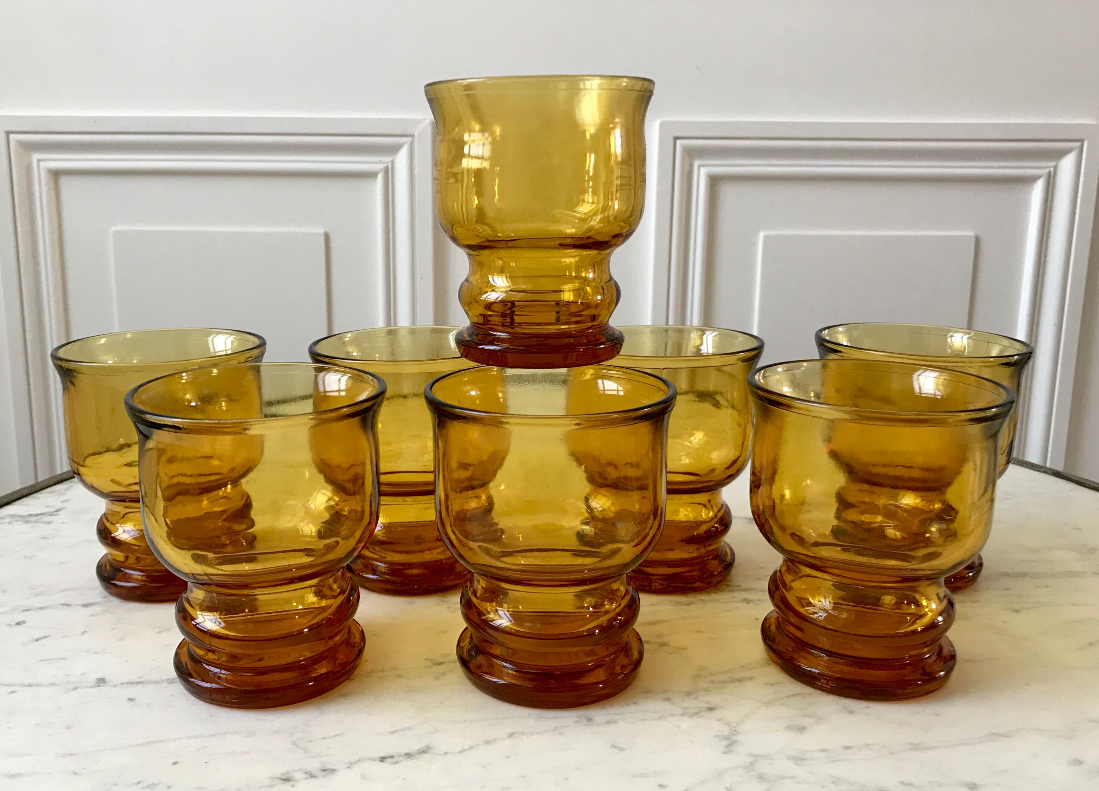 Lot de 8 verres ambrés pernod vintage années 70