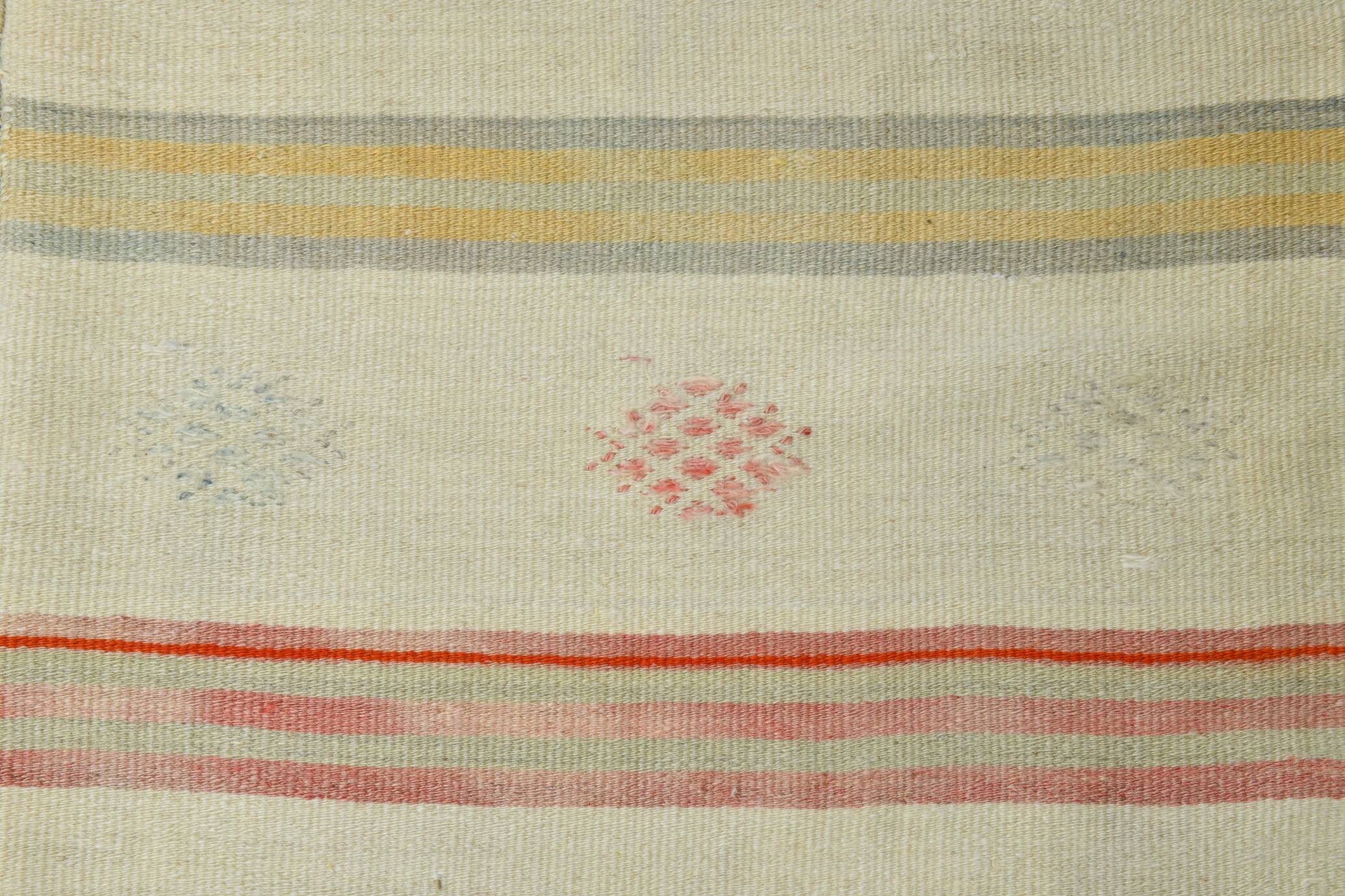 4x4 Cream Pale Red Square Vintage Kilim Rug, 136x142Cm