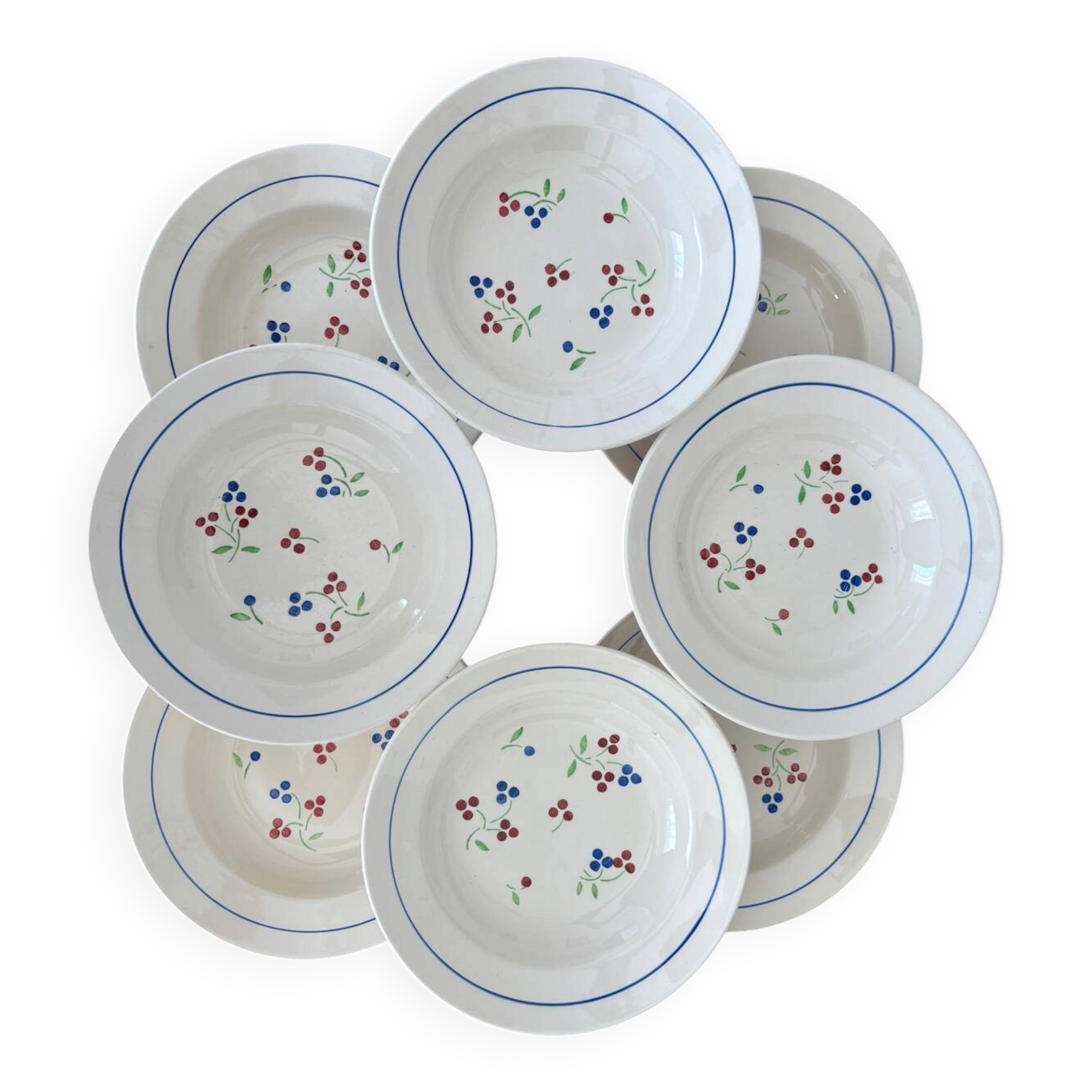 Set of 8 vintage Lunéville deep plates model Odile – bay decoration