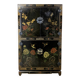 Vintage black Chinese lacquer cabinet with flowers and birds / bohemian