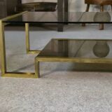 Designer coffee table with brass structure and black smoked glass, 1970s