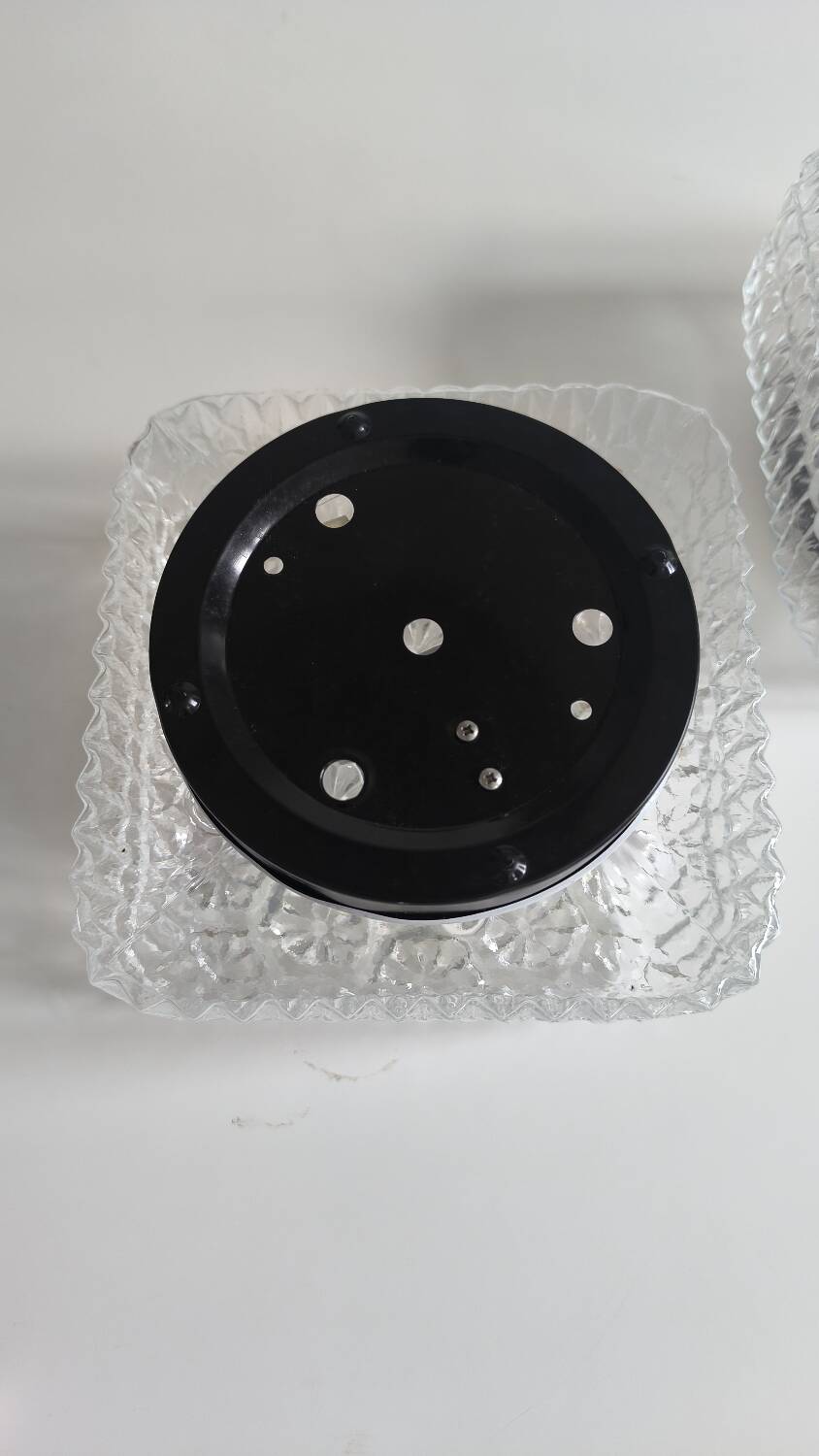 Pair of pressed glass wall lights, 1970