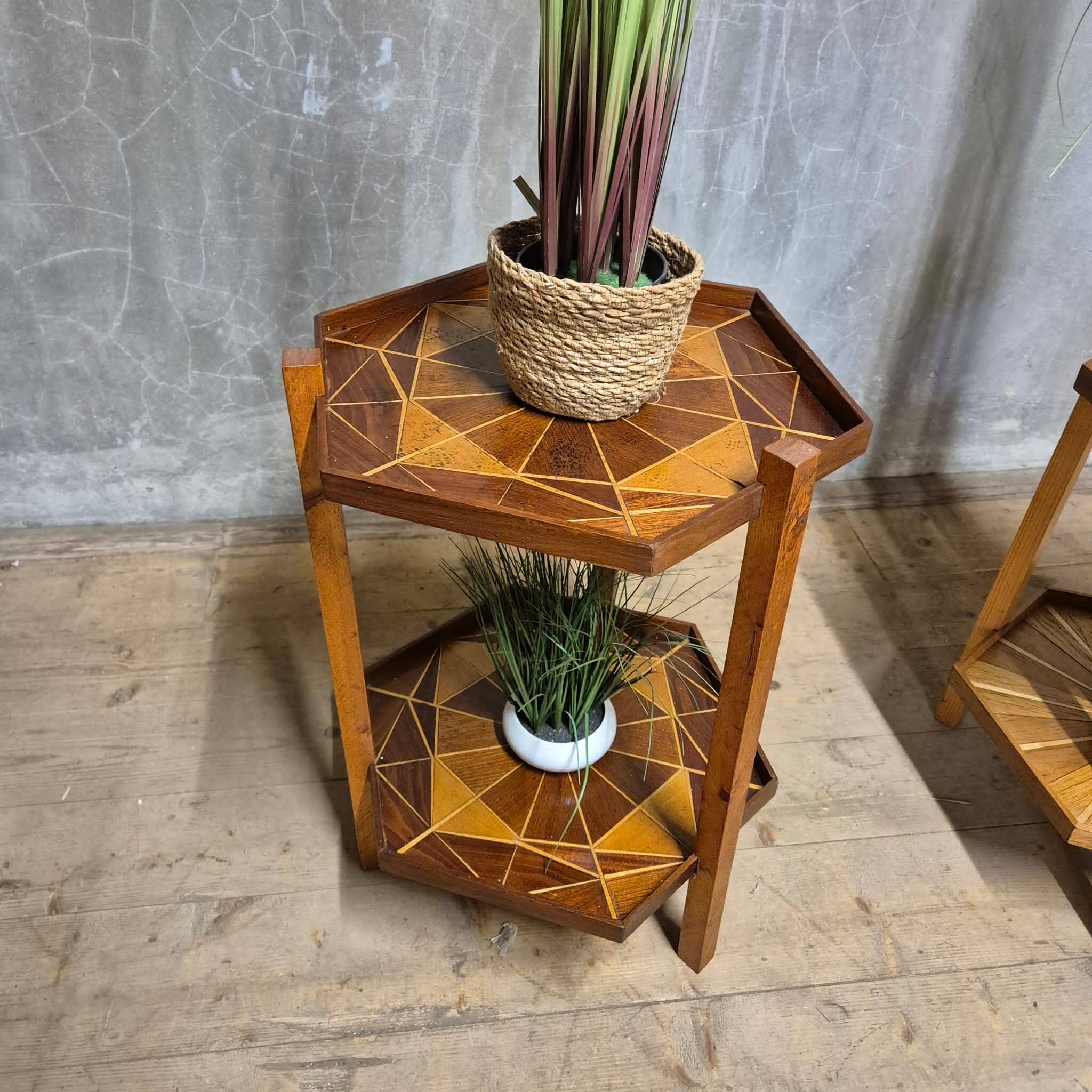 Mid-century marquetry two-tier stand, Czechoslovakia, 1960s–1970s