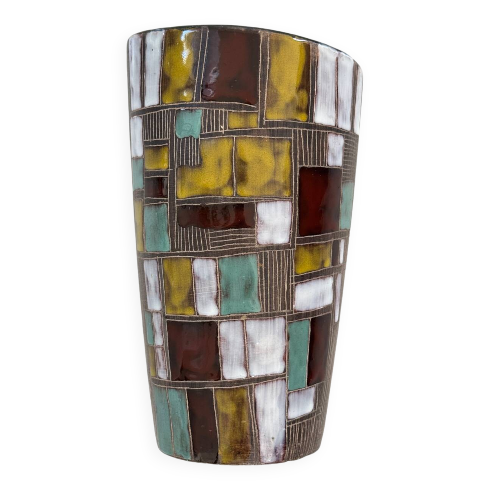 Vintage ceramic vase with abstract decor, Vallauris circa 1960