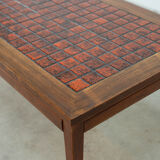 Danish red ceramic and teak coffee table