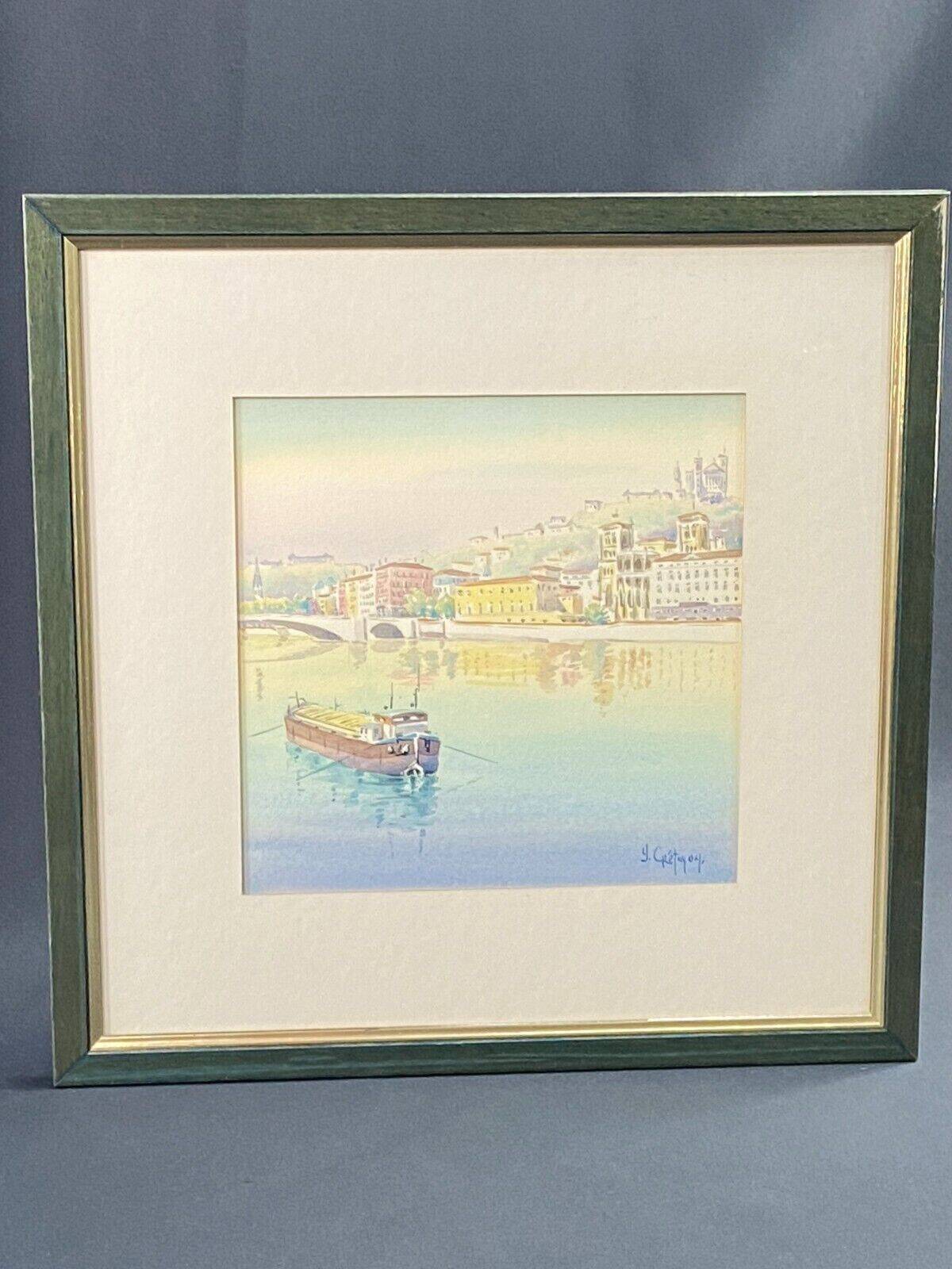 Painting signed Cretinon watercolor view of Lyon Notre-Dame de Fourvière Basilica