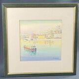 Painting signed Cretinon watercolor view of Lyon Notre-Dame de Fourvière Basilica